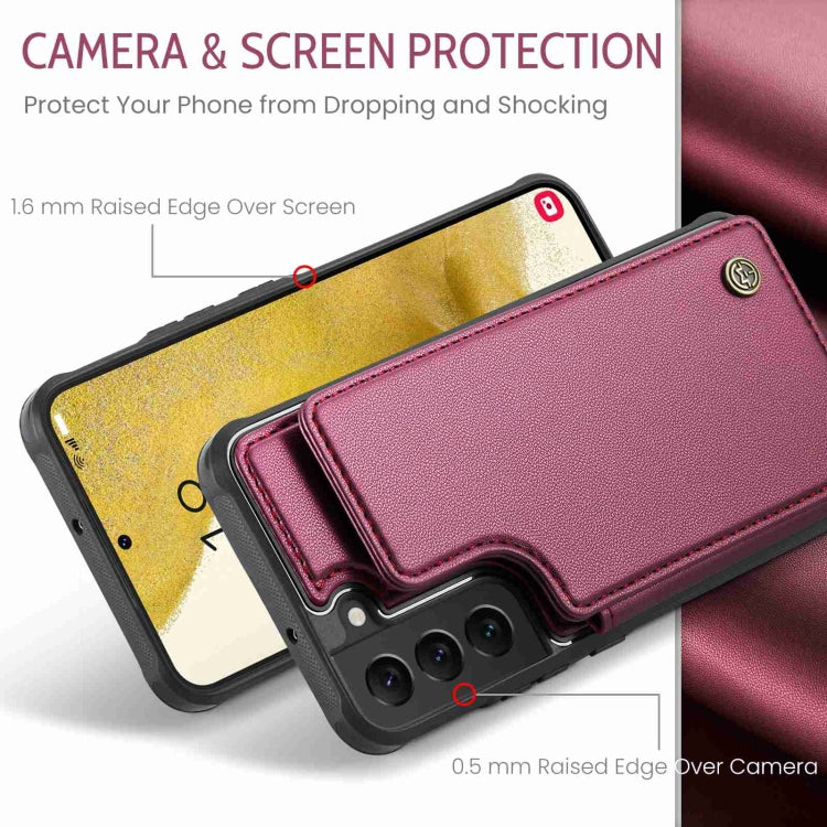 For Samsung Galaxy S22+ 5G CaseMe C22 Card Slots Holder RFID Anti-theft Phone Case(Wine Red) - free shipping - PMC Jewellery - Order now!