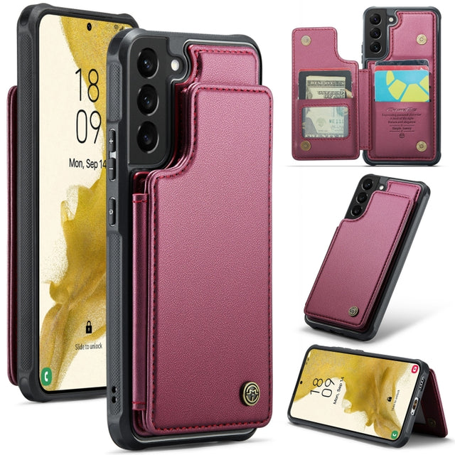 For Samsung Galaxy S22+ 5G CaseMe C22 Card Slots Holder RFID Anti-theft Phone Case(Wine Red)