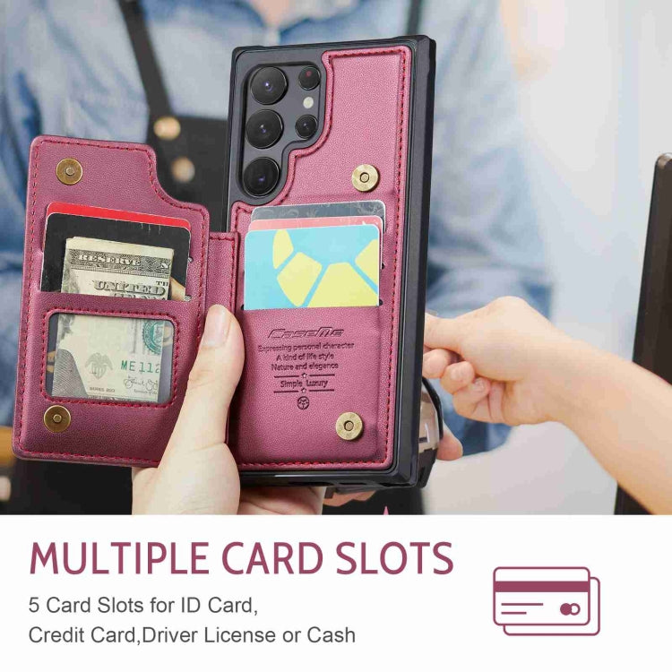 For Samsung Galaxy S22 Ultra 5G CaseMe C22 Card Slots Holder RFID Anti-theft Phone Case(Wine Red) - free shipping - PMC Jewellery - Order now!