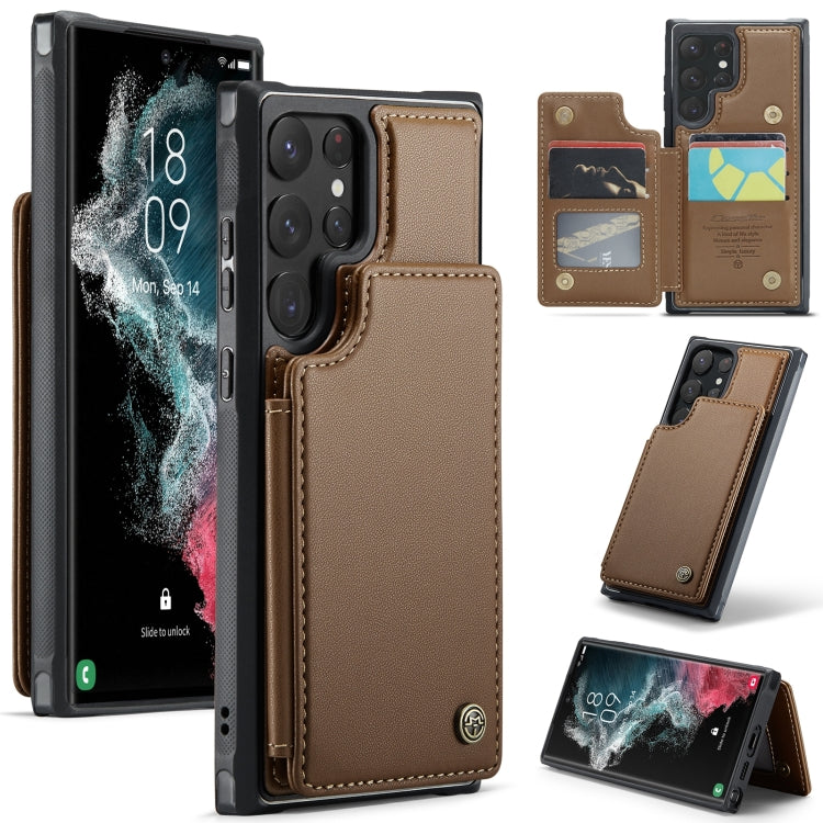 For Samsung Galaxy S22 Ultra 5G CaseMe C22 Card Slots Holder RFID Anti-theft Phone Case(Brown) - free shipping - PMC Jewellery - Order now!