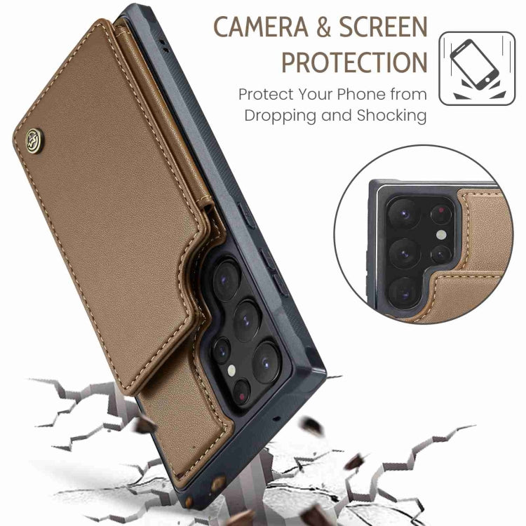 For Samsung Galaxy S22 Ultra 5G CaseMe C22 Card Slots Holder RFID Anti-theft Phone Case(Brown) - free shipping - PMC Jewellery - Order now!