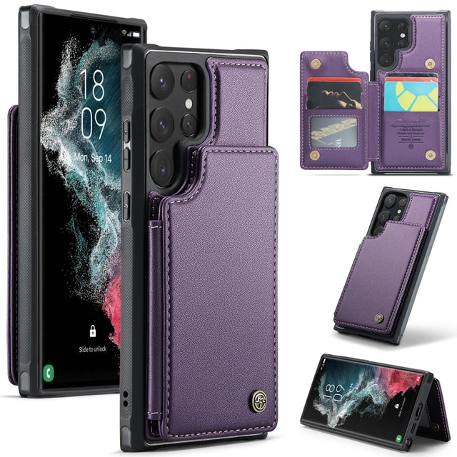 For Samsung Galaxy S22 Ultra 5G CaseMe C22 Card Slots Holder RFID Anti-theft Phone Case(Purple)