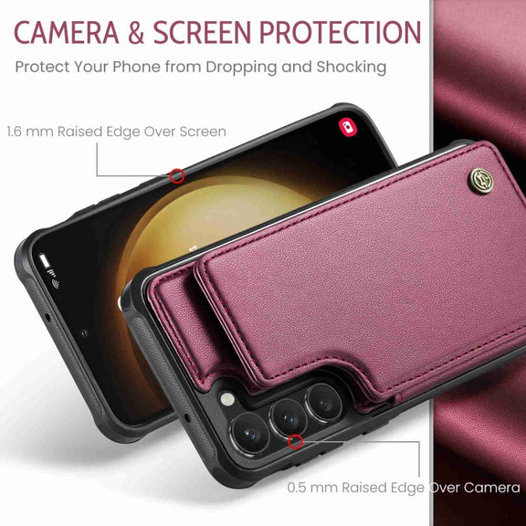For Samsung Galaxy S23+ 5G CaseMe C22 Card Slots Holder RFID Anti-theft Phone Case(Wine Red)