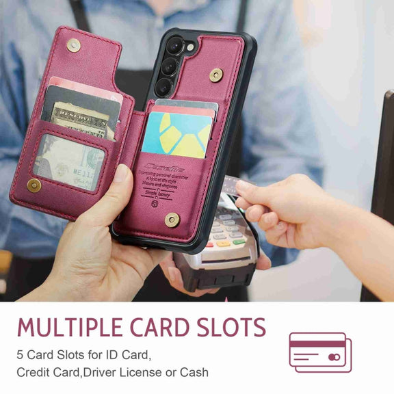 For Samsung Galaxy S23+ 5G CaseMe C22 Card Slots Holder RFID Anti-theft Phone Case(Wine Red)