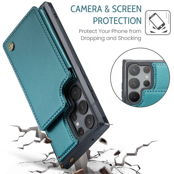 For Samsung Galaxy S23 Ultra 5G CaseMe C22 Card Slots Holder RFID Anti-theft Phone Case(Blue Green)