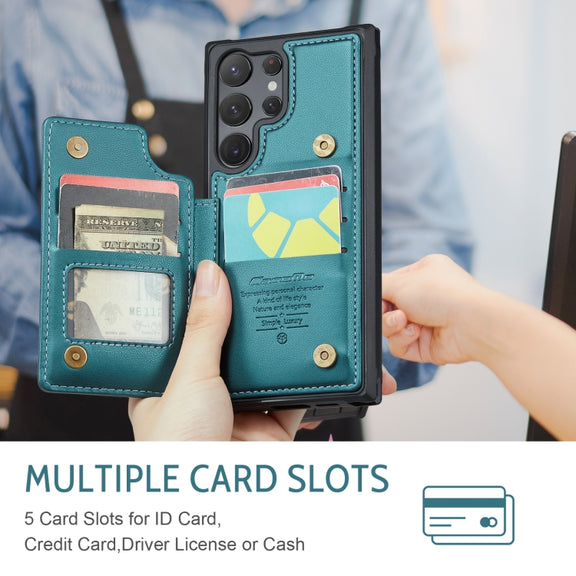 For Samsung Galaxy S23 Ultra 5G CaseMe C22 Card Slots Holder RFID Anti-theft Phone Case(Blue Green)