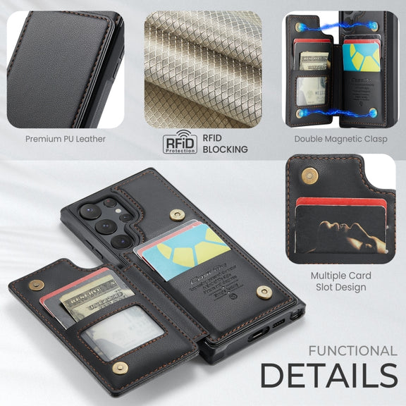 For Samsung Galaxy S23 Ultra 5G CaseMe C22 Card Slots Holder RFID Anti-theft Phone Case(Black)