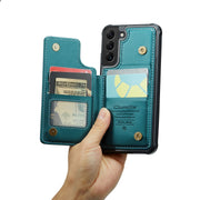 For Samsung Galaxy S21 5G CaseMe C22 Card Slots Holder RFID Anti-theft Phone Case(Blue Green)