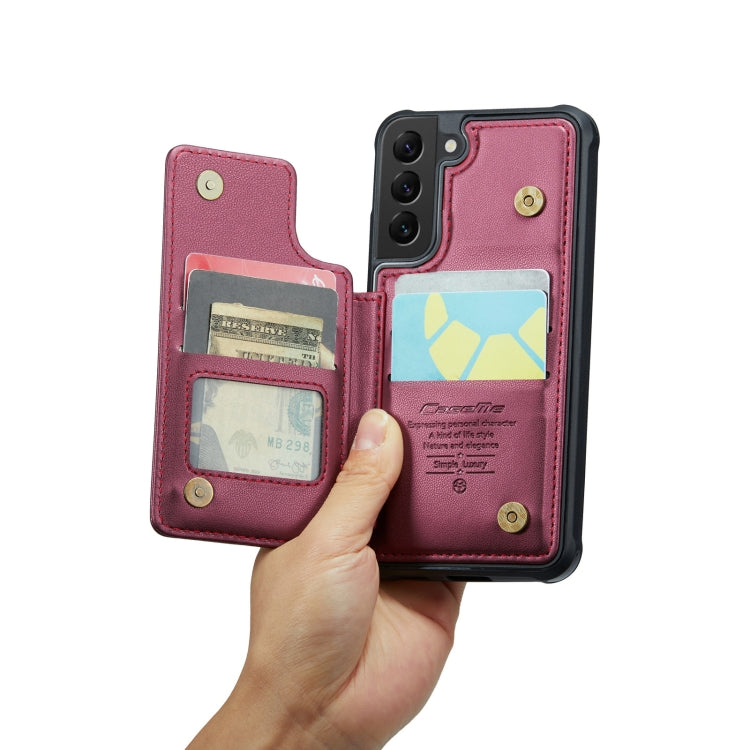 For Samsung Galaxy S21 5G CaseMe C22 Card Slots Holder RFID Anti-theft Phone Case(Wine Red) - free shipping - PMC Jewellery - Order now!