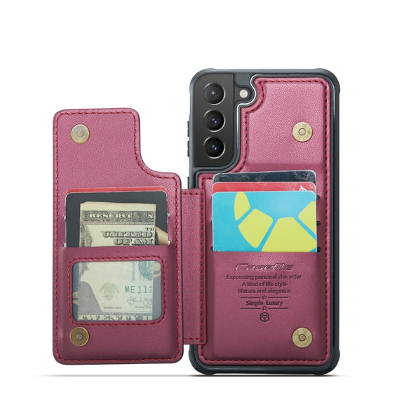For Samsung Galaxy S21+ 5G CaseMe C22 Card Slots Holder RFID Anti-theft Phone Case(Wine Red)