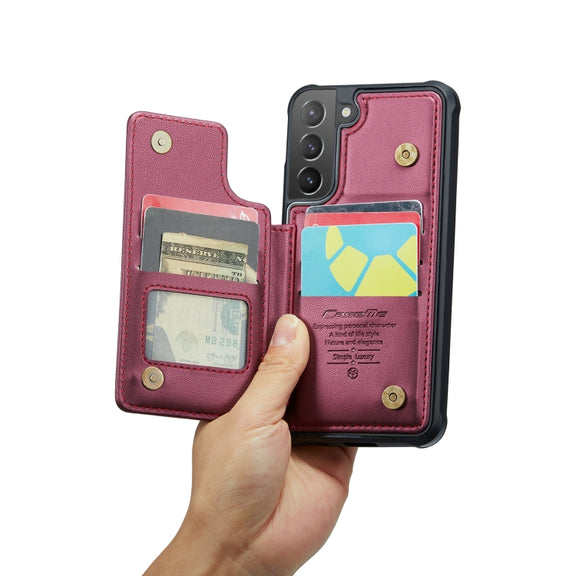 For Samsung Galaxy S21+ 5G CaseMe C22 Card Slots Holder RFID Anti-theft Phone Case(Wine Red)