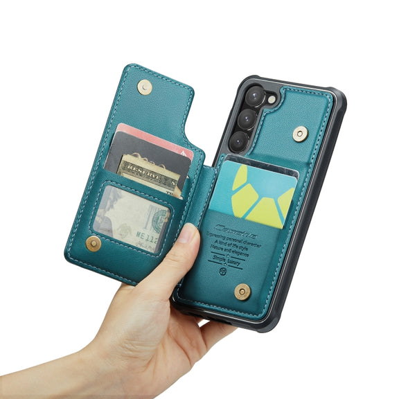 For Samsung Galaxy S23 5G CaseMe C22 Card Slots Holder RFID Anti-theft Phone Case(Blue Green)