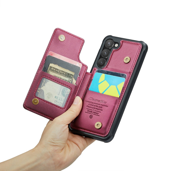 For Samsung Galaxy S23 5G CaseMe C22 Card Slots Holder RFID Anti-theft Phone Case(Wine Red)