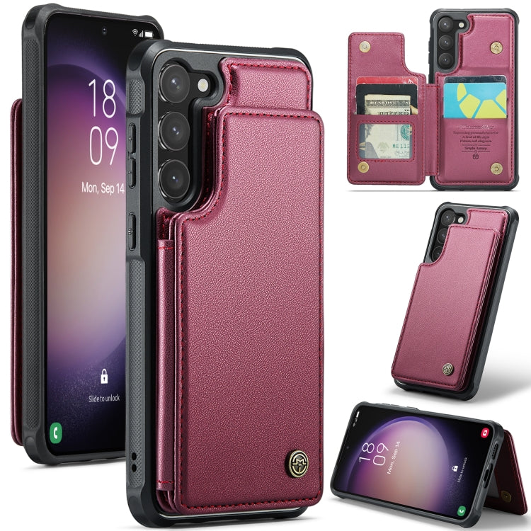 For Samsung Galaxy S23 5G CaseMe C22 Card Slots Holder RFID Anti-theft Phone Case(Wine Red) - free shipping - PMC Jewellery - Order now!