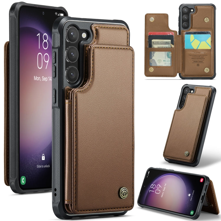 For Samsung Galaxy S23 5G CaseMe C22 Card Slots Holder RFID Anti-theft Phone Case(Brown) - free shipping - PMC Jewellery - Order now!