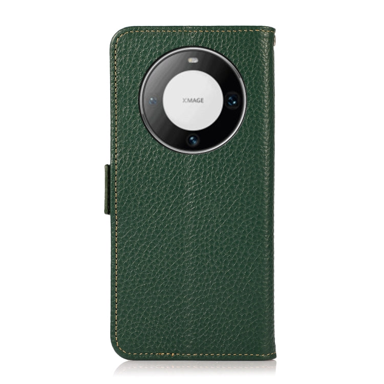 For Huawei Mate 60 KHAZNEH Side-Magnetic Litchi Genuine Leather RFID Case(Green)