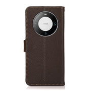 For Huawei Mate 60 KHAZNEH Side-Magnetic Litchi Genuine Leather RFID Case(Brown)