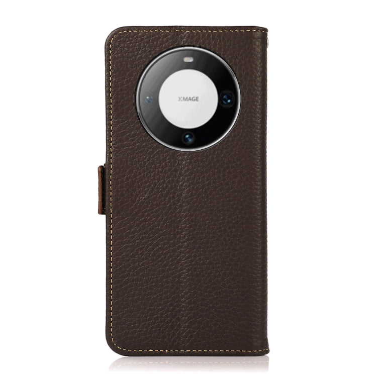 For Huawei Mate 60 KHAZNEH Side-Magnetic Litchi Genuine Leather RFID Case(Brown)