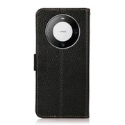 For Huawei Mate 60 Pro KHAZNEH Side-Magnetic Litchi Genuine Leather RFID Case(Black)