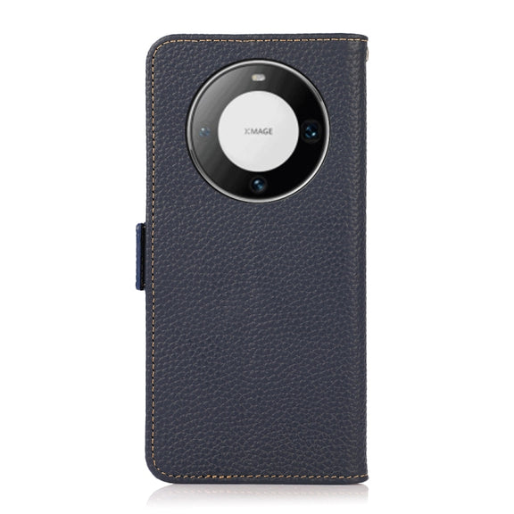 For Huawei Mate 60 Pro KHAZNEH Side-Magnetic Litchi Genuine Leather RFID Case(Blue)