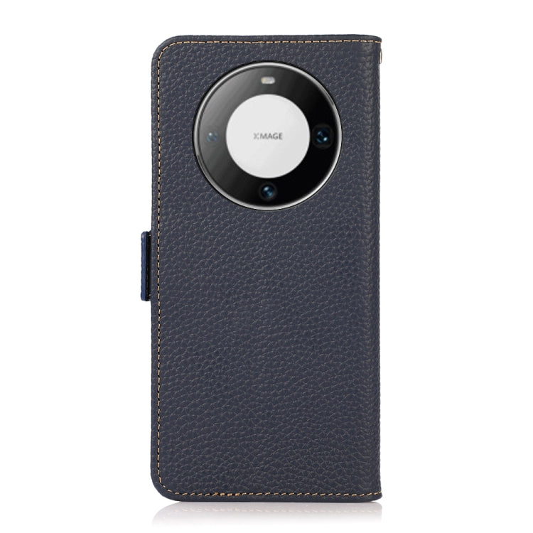 For Huawei Mate 60 Pro KHAZNEH Side-Magnetic Litchi Genuine Leather RFID Case(Blue)