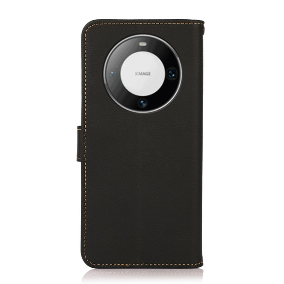 For Huawei Mate 60 KHAZNEH Custer Genuine Leather RFID Phone Case(Black)