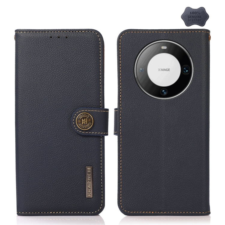 For Huawei Mate 60 KHAZNEH Custer Genuine Leather RFID Phone Case(Blue) - Huawei Cases by PMC TechLife | Online Shopping South Africa | PMC TechLife | Buy Now Pay Later Mobicred