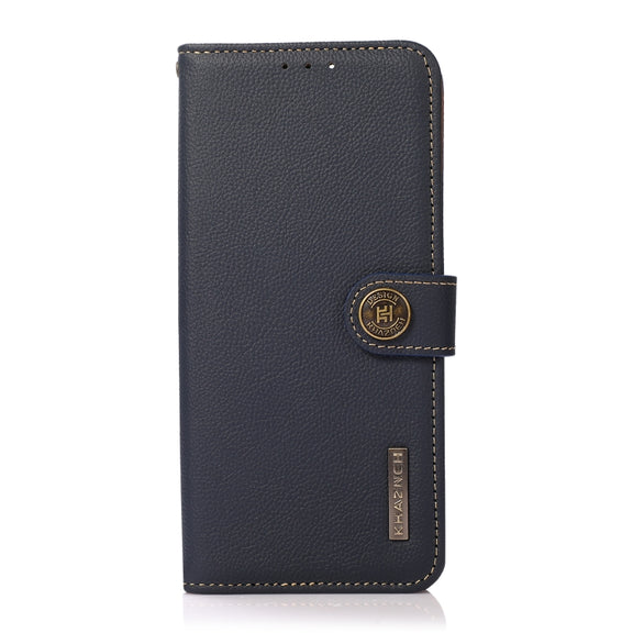 For Huawei Mate 60 KHAZNEH Custer Genuine Leather RFID Phone Case(Blue)