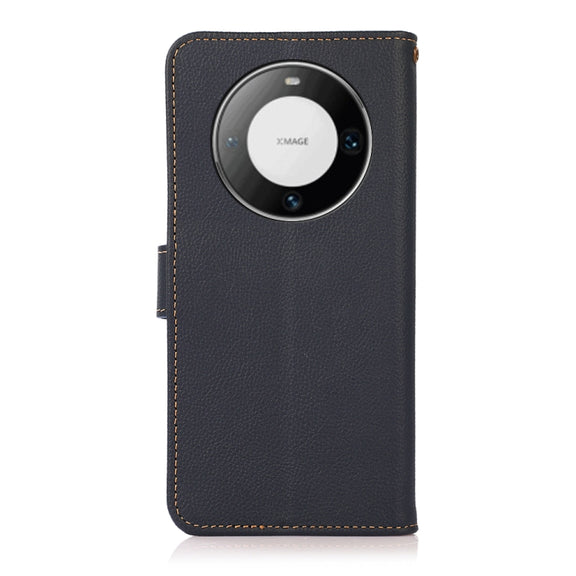 For Huawei Mate 60 KHAZNEH Custer Genuine Leather RFID Phone Case(Blue)