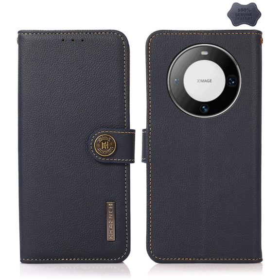 For Huawei Mate 60 Pro KHAZNEH Custer Genuine Leather RFID Phone Case(Blue)