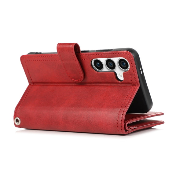 For Samsung Galaxy S24 5G Wristband Card Slot Leather Phone Case(Red)