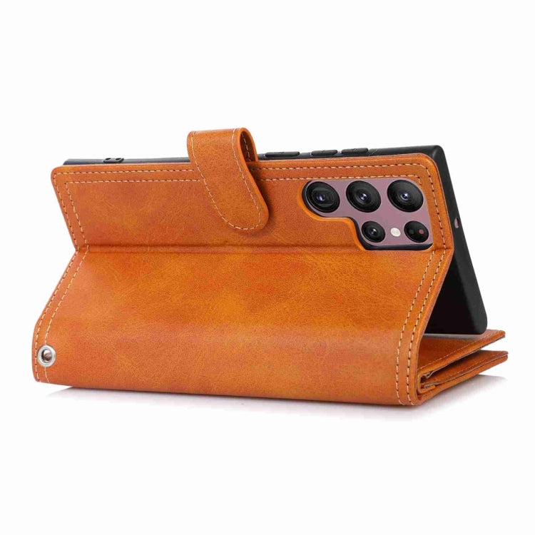 For Samsung Galaxy S24 Ultra 5G Wristband Card Slot Leather Phone Case(Brown)