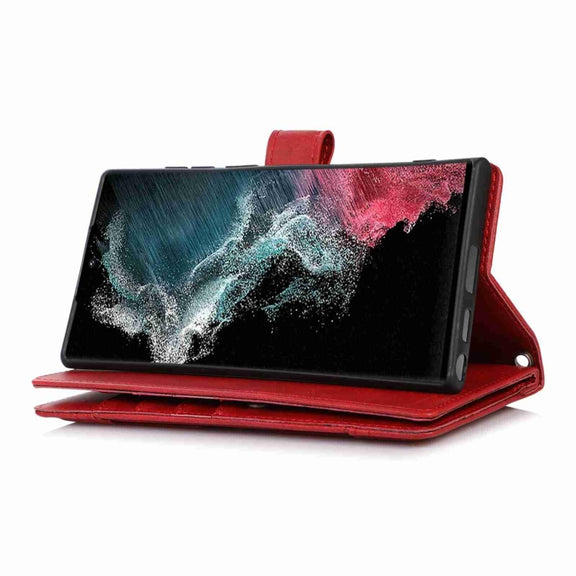 For Samsung Galaxy S24 Ultra 5G Wristband Card Slot Leather Phone Case(Red)