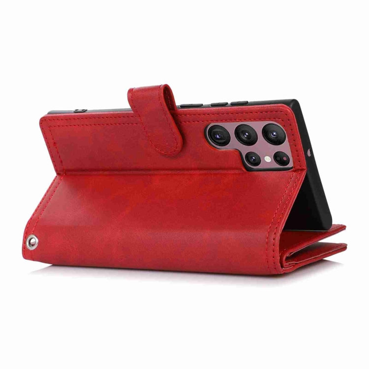 For Samsung Galaxy S24 Ultra 5G Wristband Card Slot Leather Phone Case(Red)