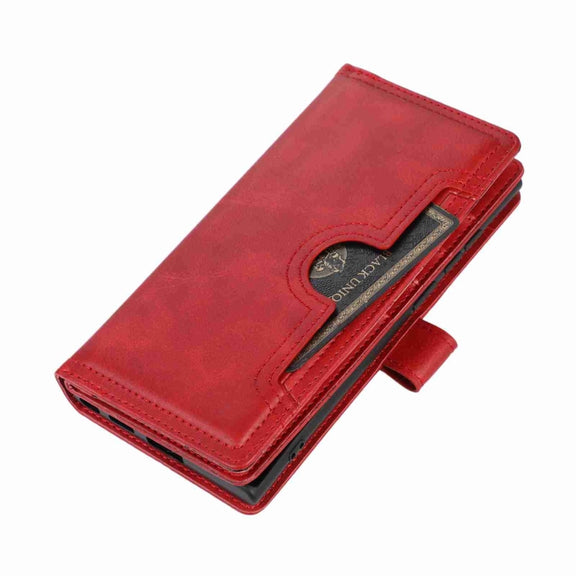 For Samsung Galaxy S24 Ultra 5G Wristband Card Slot Leather Phone Case(Red)