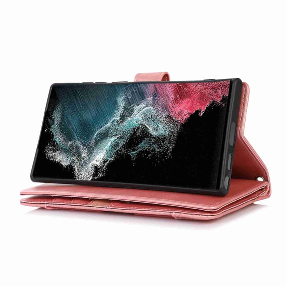 For Samsung Galaxy S24 Ultra 5G Wristband Card Slot Leather Phone Case(Rose Gold)