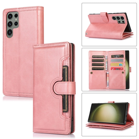 For Samsung Galaxy S24 Ultra 5G Wristband Card Slot Leather Phone Case(Rose Gold)