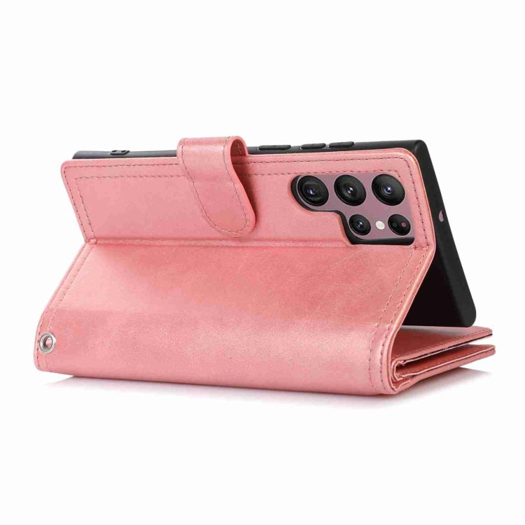 For Samsung Galaxy S24 Ultra 5G Wristband Card Slot Leather Phone Case(Rose Gold)