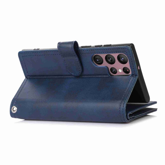 For Samsung Galaxy S24 Ultra 5G Wristband Card Slot Leather Phone Case(Blue)