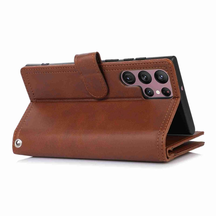 For Samsung Galaxy S24 Ultra 5G Wristband Card Slot Leather Phone Case(Coffee)