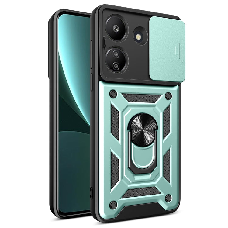 For Xiaomi Redmi 13C 4G Sliding Camera Cover Design TPU Hybrid PC Phone Case(Mint Green) - 13C Cases by PMC TechLife | Online Shopping South Africa | PMC TechLife | Buy Now Pay Later Mobicred