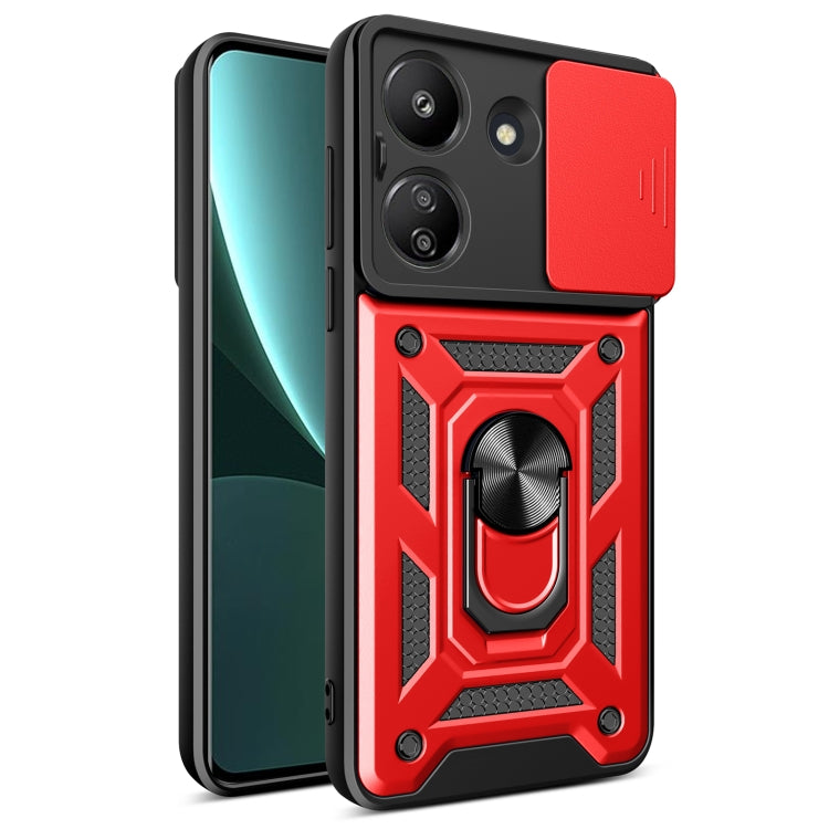 For Xiaomi Redmi 13C 4G Sliding Camera Cover Design TPU Hybrid PC Phone Case(Red) - 13C Cases by PMC TechLife | Online Shopping South Africa | PMC TechLife | Buy Now Pay Later Mobicred