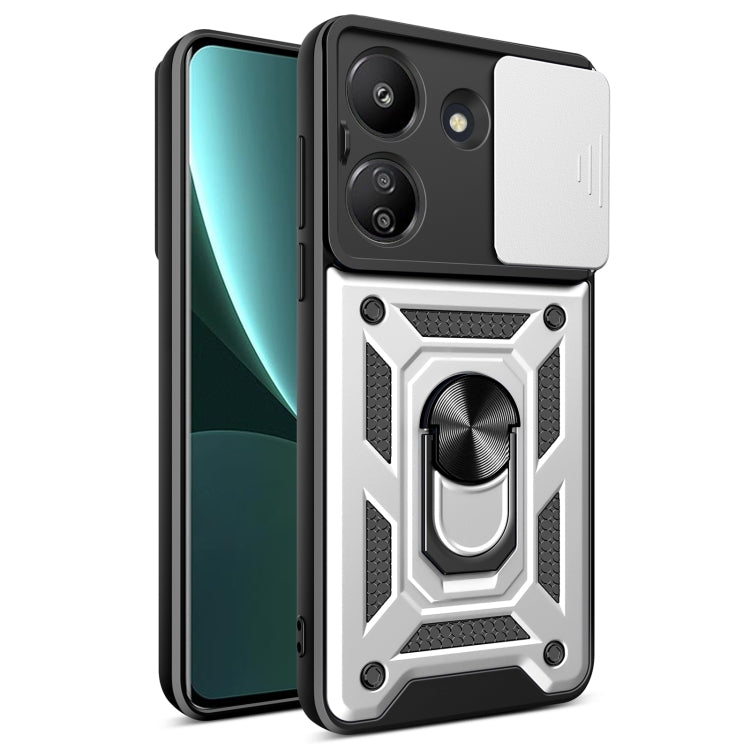 For Xiaomi Redmi 13C 4G Sliding Camera Cover Design TPU Hybrid PC Phone Case(Silver) - 13C Cases by PMC TechLife | Online Shopping South Africa | PMC TechLife | Buy Now Pay Later Mobicred