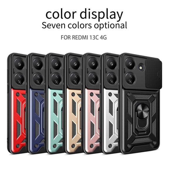 For Xiaomi Redmi 13C 4G Sliding Camera Cover Design TPU Hybrid PC Phone Case(Silver)