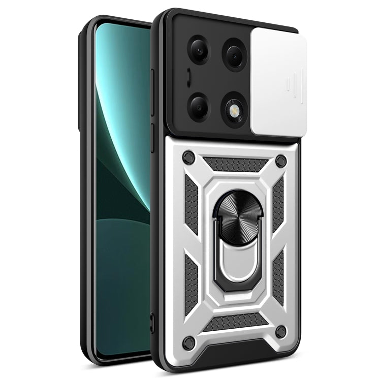 For Xiaomi Redmi Note 13 Pro 4G Global Sliding Camera Cover Design TPU Hybrid PC Phone Case(Silver) - Note 13 Pro Cases by PMC TechLife | Online Shopping South Africa | PMC TechLife | Buy Now Pay Later Mobicred