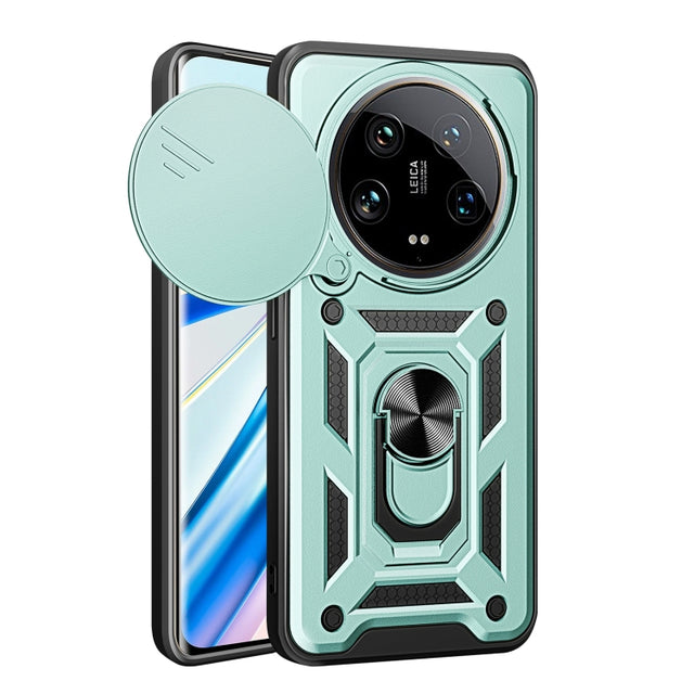 For Xiaomi 14 Ultra Sliding Camera Cover Design TPU Hybrid PC Phone Case(Mint Green)