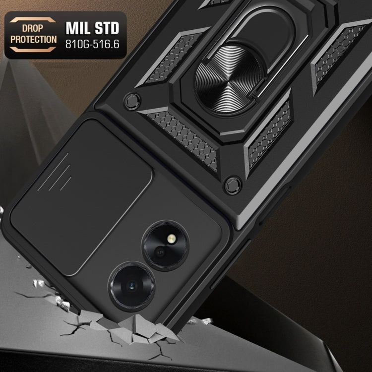 For OPPO A38 4G Global Sliding Camera Cover Design TPU Hybrid PC Phone Case(Black) - A38 Cases by PMC TechLife | Online Shopping South Africa | PMC TechLife