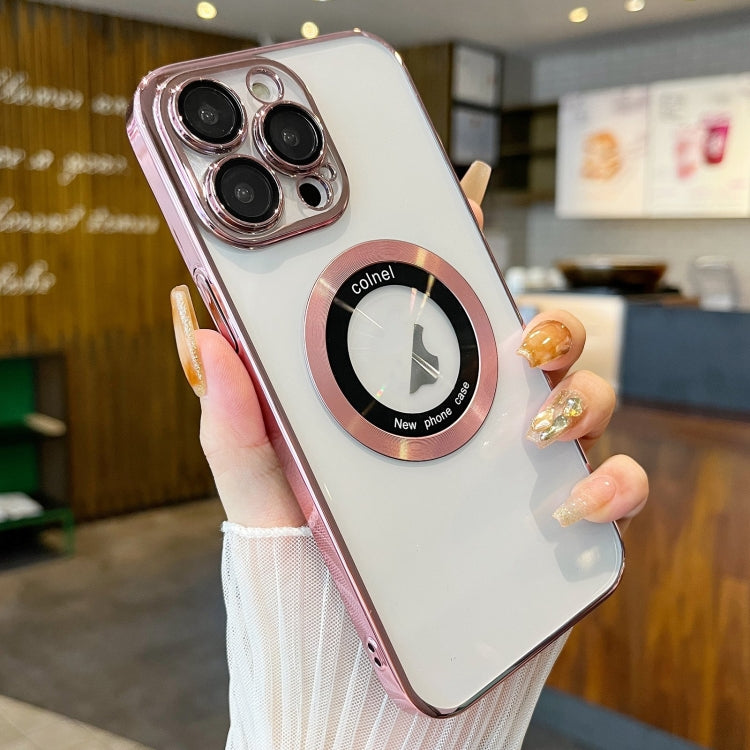For iPhone 14 Pro Transparent Electroplated PC MagSafe Phone Case(Pink) - iPhone 14 Pro Cases by PMC TechLife | Online Shopping South Africa | PMC TechLife