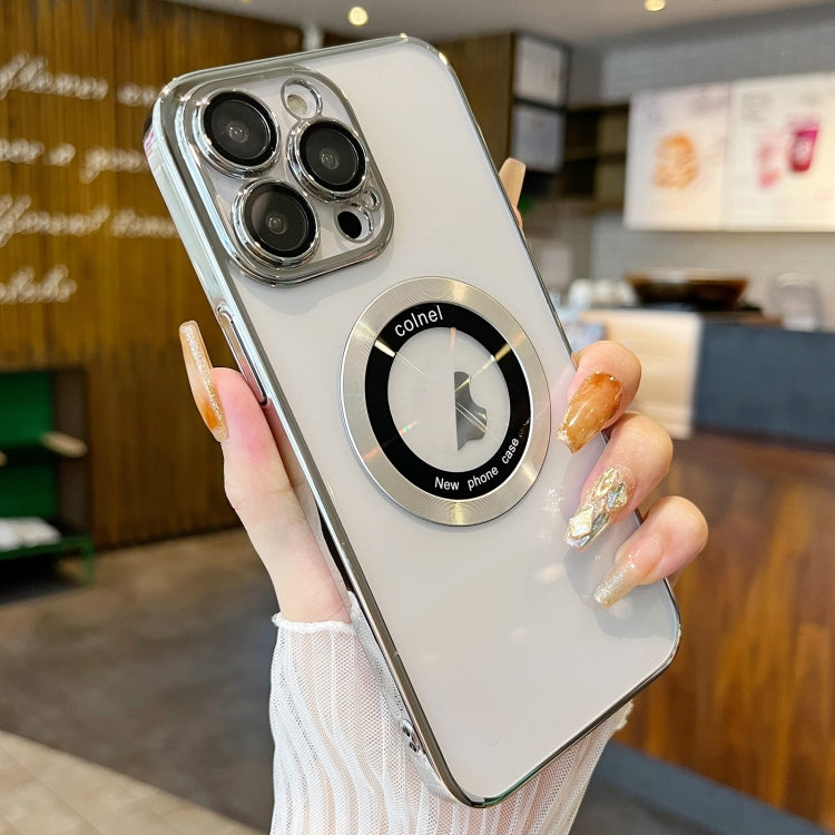 For iPhone 14 Pro Max Transparent Electroplated PC MagSafe Phone Case(Silver) - iPhone 14 Pro Max Cases by PMC TechLife | Online Shopping South Africa | PMC TechLife