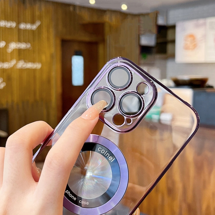 For iPhone 15 Plus Transparent Electroplated PC MagSafe Phone Case(Black) - iPhone 15 Plus Cases by PMC TechLife | Online Shopping South Africa | PMC TechLife